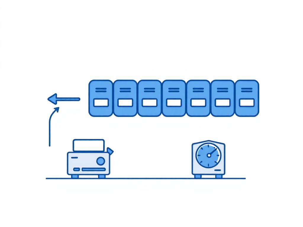 Ilustração de re-sequenciamento da fila de produção conforme a capacidade real