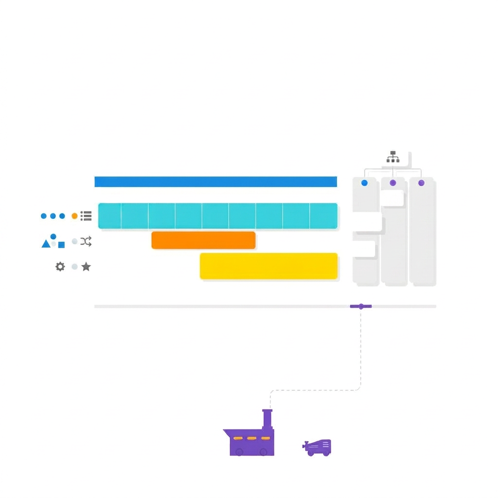 Ilustração de sequenciamento Gantt e Kanban