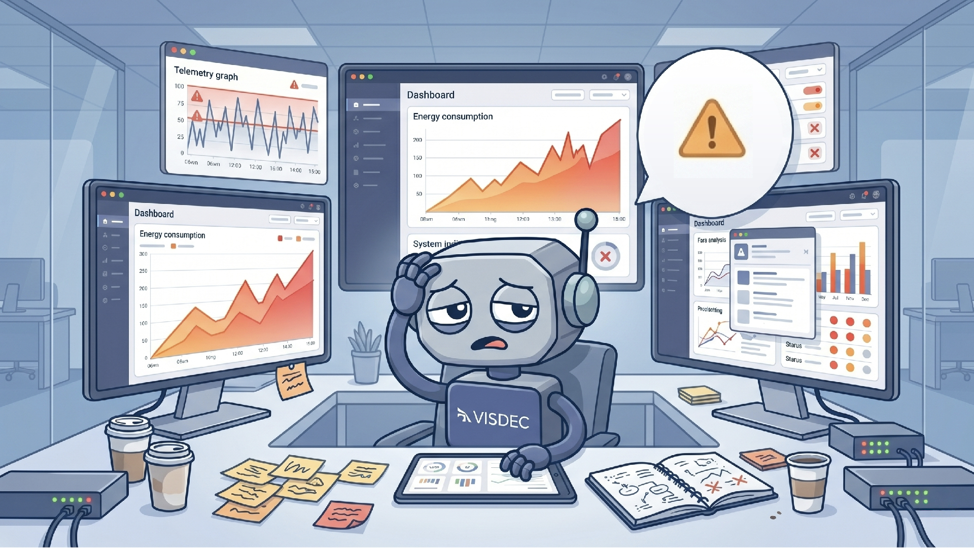 Dashboard Visdec com performance, OEE, temperatura e consumo de energia